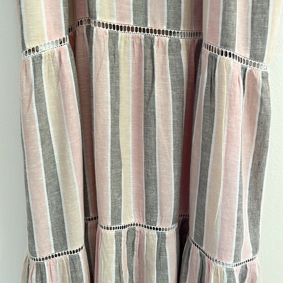 Caslon Cabana Stripe Linen Lattice Trim Tiered Maxi Dress Vertical Stripes - Picture 4 of 14